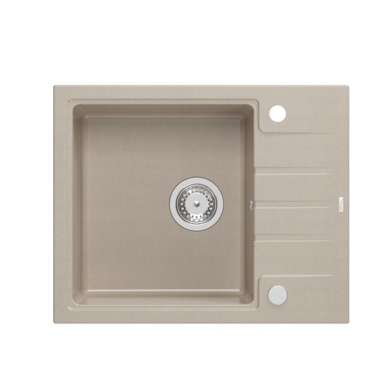 PETER 116 GraniteQ zlewozmywak granitowy pearl beige (beżowy) 1-komorowy z/o (62x50x20) z syfonem i zaślepką + wkładka czarna re