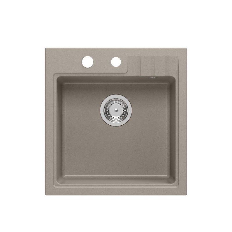 PETER 110 GraniteQ zlewozmywak granitowy soft taupe 1-komorowy z/o (50x52x20) z syfonem i zaślepką + wkładka czarna regulowana