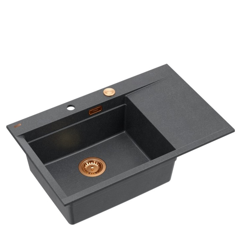 JOSH 111 GraniteQ zlewozmywak 1-komorowy z/o (780x500x215) black diamond /elementy miedziane + PATELNIA TEFAL WOK