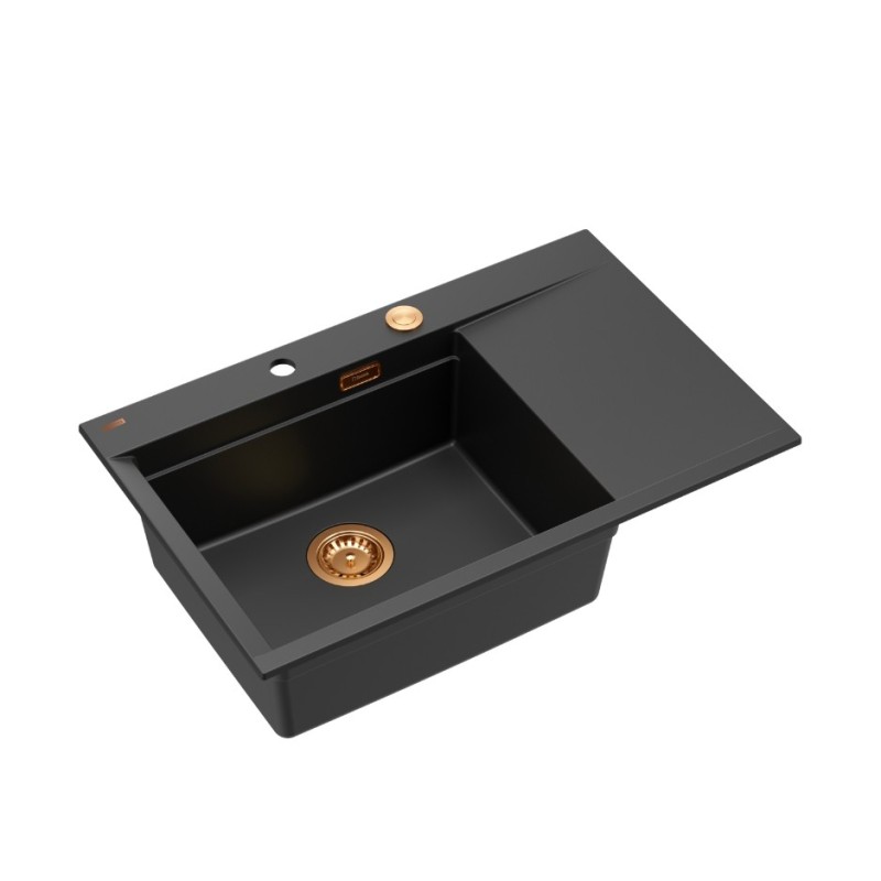 JOSH 111 GraniteQ zlewozmywak 1-komorowy z/o (780x500x215) pure carbon / elementy miedziane + PATELNIA WOK TEFAL