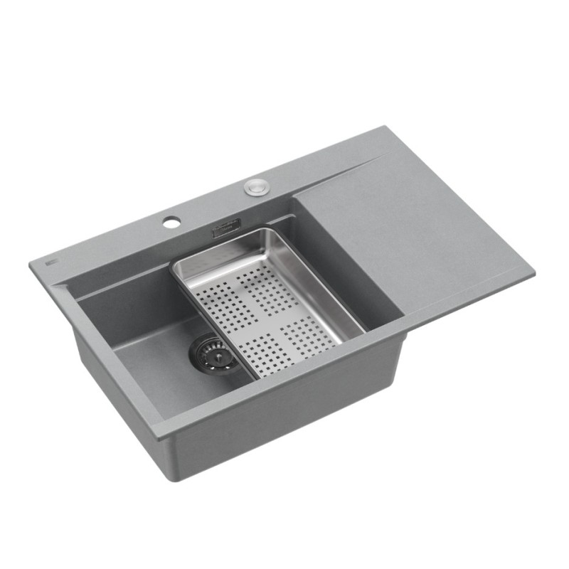 JOSH 111 GraniteQ zlewozmywak 1-komorowy z/o (780x500x215) silver stone / elementy stalowe + PATELNIA WOK TEFAL