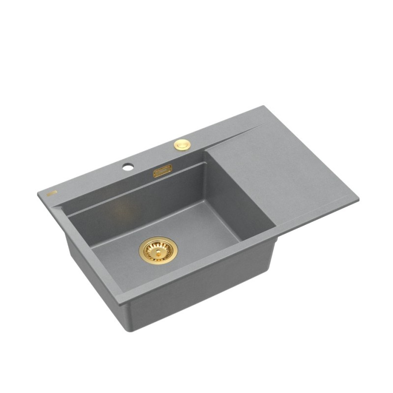 JOSH 111 GraniteQ zlewozmywak 1-komorowy z/o (780x500x215) silver stone / elementy złote + PATELNAI WOK TEFAL