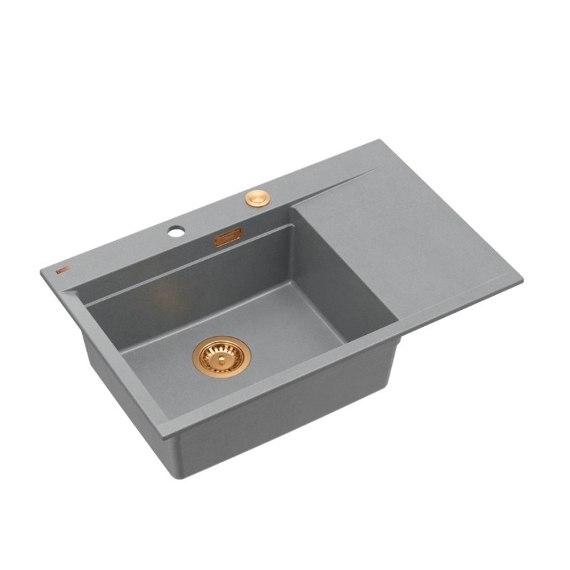 JOSH 111 GraniteQ zlewozmywak 1-komorowy z/o (780x500x215) silver stone / elementy miedziane + PATELNIA WOK TEFAL
