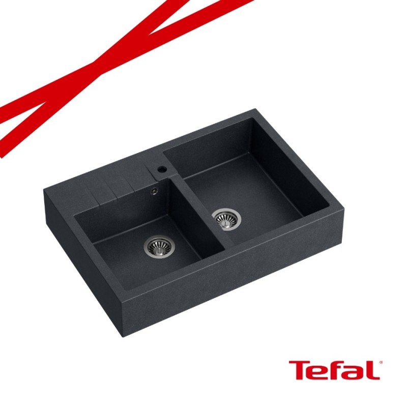 BILL 120 GRANITEQ zlewozmywak nakładany 2-komorowy 900x620x220 mm, black diamond / odpływ stalowy + PATELNIA TEFAL WOK