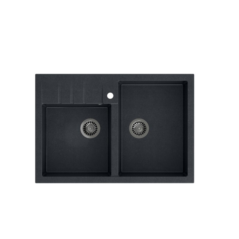 BILL 120 GRANITEQ zlewozmywak nakładany 2-komorowy 900x620x220 mm, black diamond / odpływ stalowy + PATELNIA TEFAL WOK
