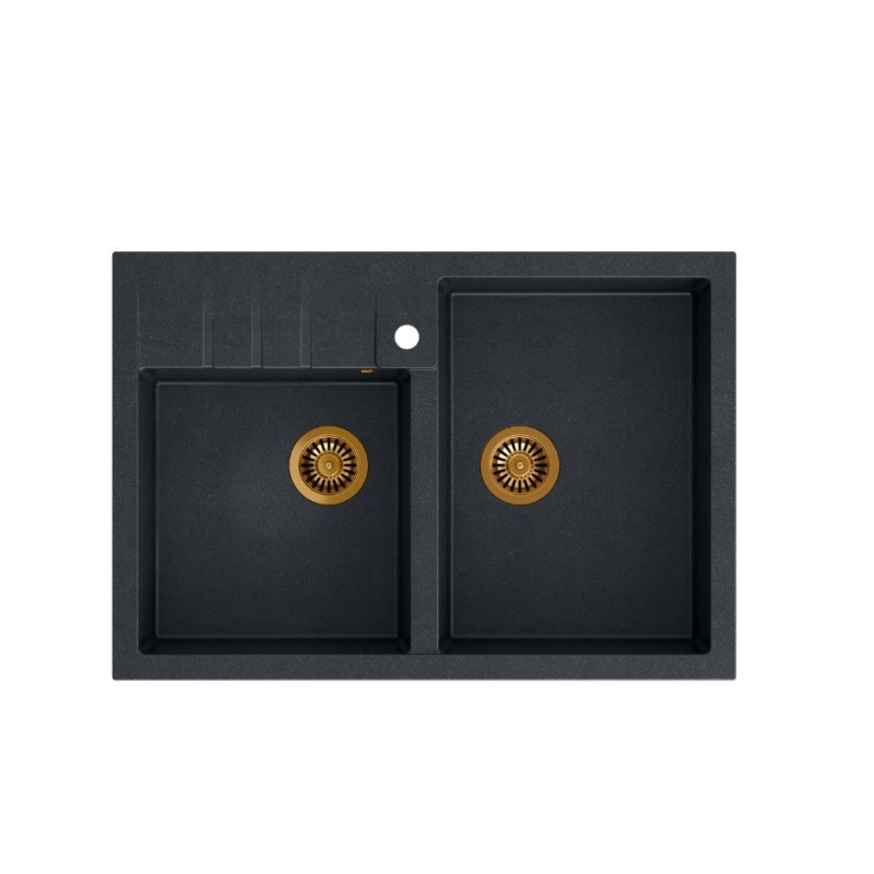 BILL 120 GRANITEQ zlewozmywak nakładany 2-komorowy 900x620x220 mm, black diamond / elementy miedziane + PATELNIA TEFAL WOK