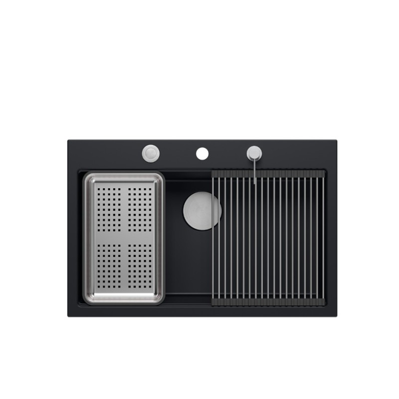 MARC 110 WORKSTATION GraniteQ zlewozmywak 1-komorowy 760*500*235 mm pure carbon / elementy stalowe PATELNIA TEFAL WOK