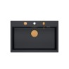 MARC 110 WORKSTATION GraniteQ zlewozmywak 1-komorowy 760*500*235 mm pure carbon  / elementy miedziane + PATELNIA TEFAL WOK