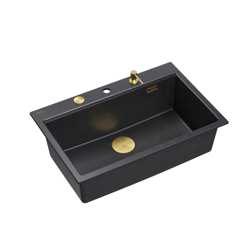 MARC 110 WORKSTATION GraniteQ zlewozmywak 1-komorowy 760*500*235 mm black diamond  / elementy złote + PATELNIA TEFAL WOK