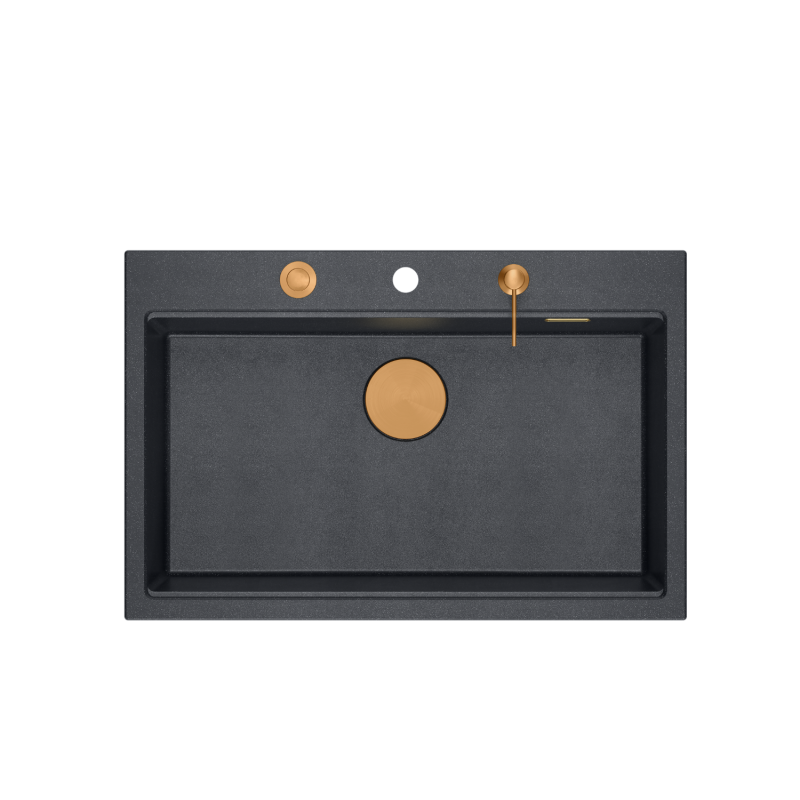 MARC 110 WORKSTATION GraniteQ zlewozmywak 1-komorowy 760*500*235 mm black diamond  / elementy miedziane + PATELNIAWOK TEFAL