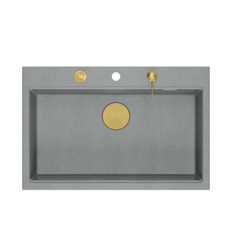 MARC 110 WORKSTATION GraniteQ zlewozmywak 1-komorowy 760*500*235 mm silver stone / elementy złote + PATELNIA WOK TEFAL