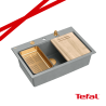 MARC 110 WORKSTATION GraniteQ zlewozmywak 1-komorowy 760*500*235 mm silver stone / elementy miedziane + PATELNIA WOK TEFAL