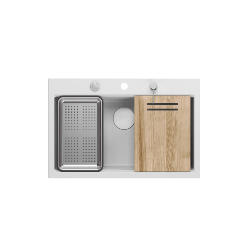 MARC 110 WORKSTATION GraniteQ zlewozmywak 1-komorowy 760*500*235 mm snow white / elementy stalowe + PATELNIA WOK TEFAL
