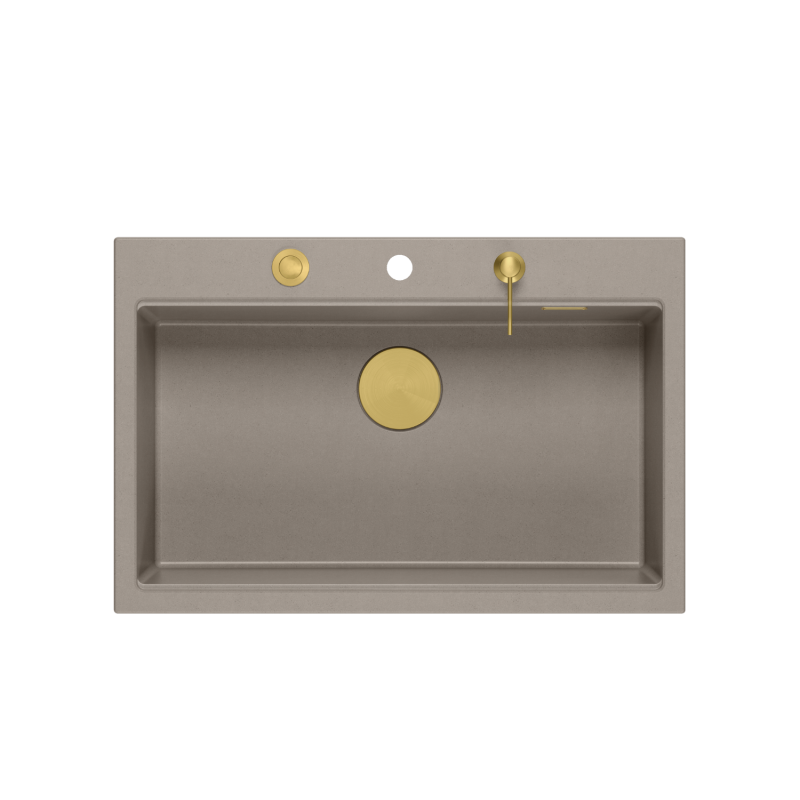 MARC 110 WORKSTATION GraniteQ zlewozmywak 1-komorowy 760*500*235 mm soft taupe  / elementy złote + PATELNIA TEFAL WOK