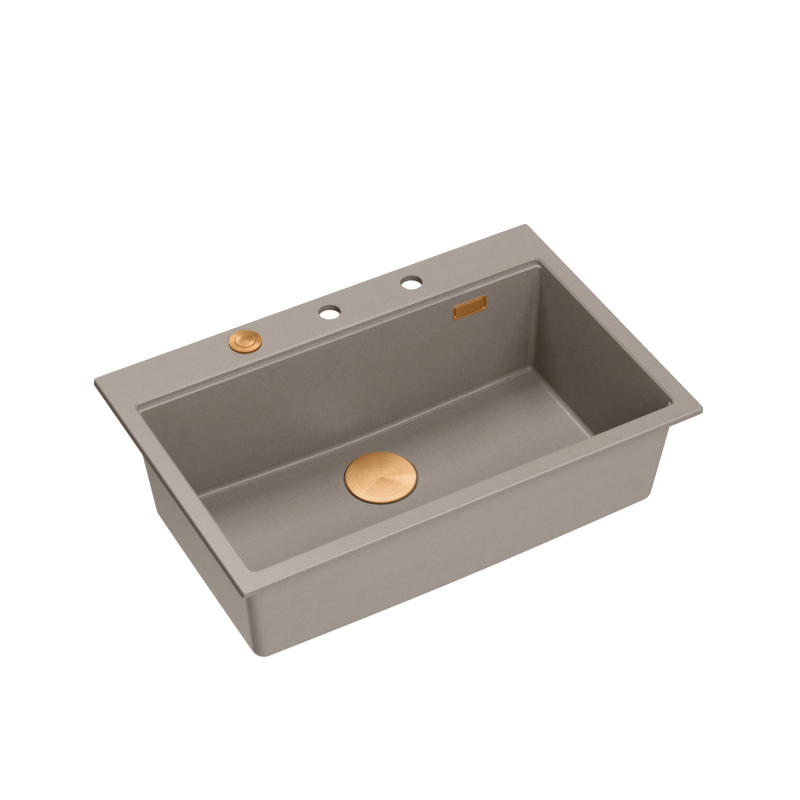 MARC 110 WORKSTATION GraniteQ zlewozmywak 1-komorowy 760*500*235 mm soft taupe / elementy miedziane + PATELNIA WOK TEFAL