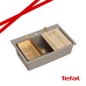MARC 110 WORKSTATION GraniteQ zlewozmywak 1-komorowy 760*500*235 mm soft taupe / elementy miedziane + PATELNIA WOK TEFAL