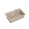 MARC 110 WORKSTATION GraniteQ zlewozmywak 1-komorowy 760*500*235 mm pearl beige  / elementy złote + PATELNIA WOK TEFAL