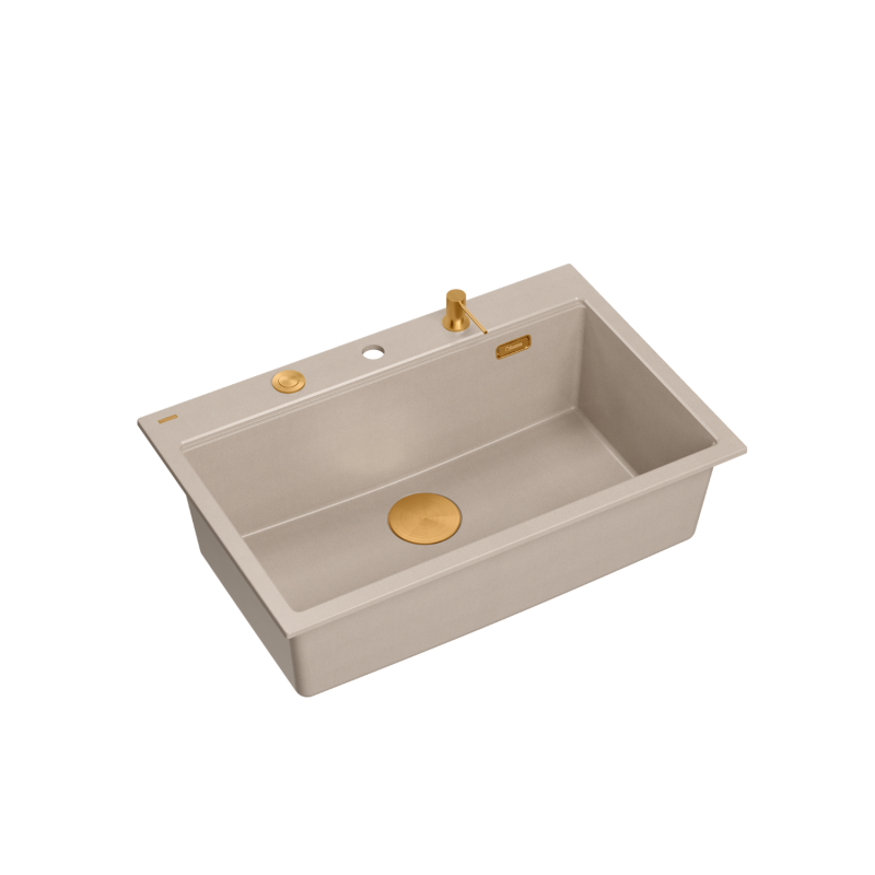 MARC 110 WORKSTATION GraniteQ zlewozmywak 1-komorowy 760*500*235 mm pearl beige / elementy miedziane + PATELNIA WOK TEFAL