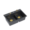 MARC 120 WORKSTATION GraniteQ zlewozmywak 2-komorowy 760*500*235 mm black diamond  / elementy złote + PATELNIA TEFAL WOK