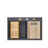 MARC 120 WORKSTATION GraniteQ zlewozmywak 2-komorowy 760*500*235 mm black diamond / elementy miedziane + PATELNIA WOK TEFAL