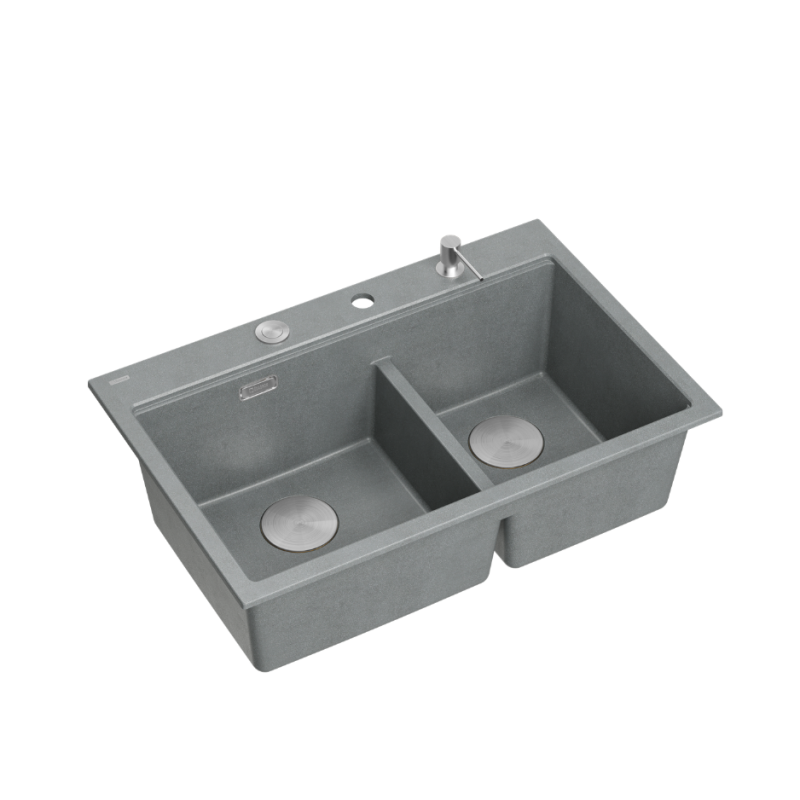 MARC 120 WORKSTATION GraniteQ zlewozmywak 2-komorowy 760*500*235 mm silver stone / elementy stalowe + PATELNIA TEFAL WOK
