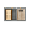 MARC 120 WORKSTATION GraniteQ zlewozmywak 2-komorowy 760*500*235 mm silver stone / elementy miedziane + PATELNIA TEFAL WOK