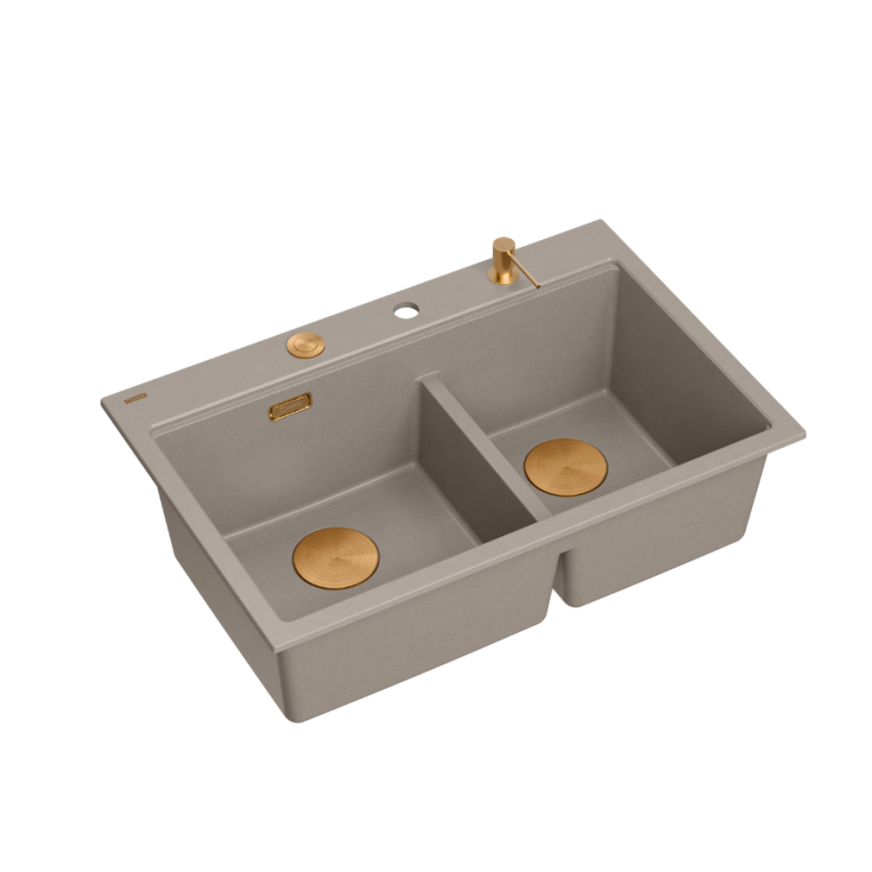MARC 120 WORKSTATION GraniteQ zlewozmywak 2-komorowy 760*500*235 mm soft taupe / elementy miedziane + PATELNIA TEFAL WOK