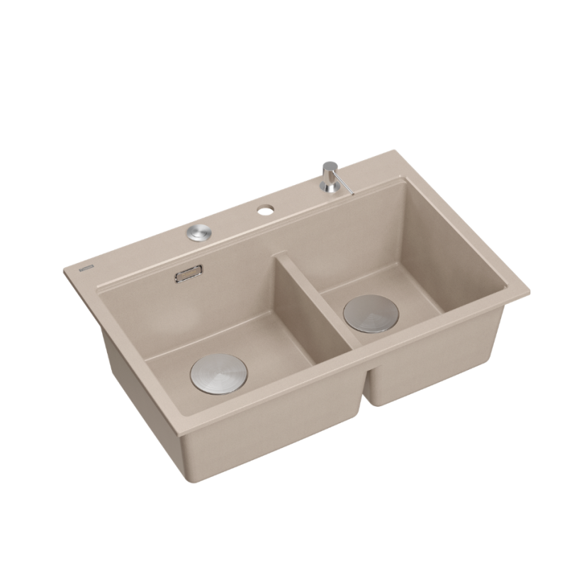 MARC 120 WORKSTATION GraniteQ zlewozmywak 2-komorowy 760*500*235 mm pearl beige / elementy stalowe + PATELNIA TEFAL WOK