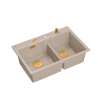 MARC 120 WORKSTATION GraniteQ zlewozmywak 2-komorowy 760*500*235 mm pearl beige / elementy miedziane + PATELNAI WOK TEFAL