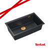 LOGAN 110 GraniteQ zlewozmywak black diamond 76x45x23,5 cm 1-komorowy wpuszczany z syfonem manualnym miedziany + PATELNIA TEFAL