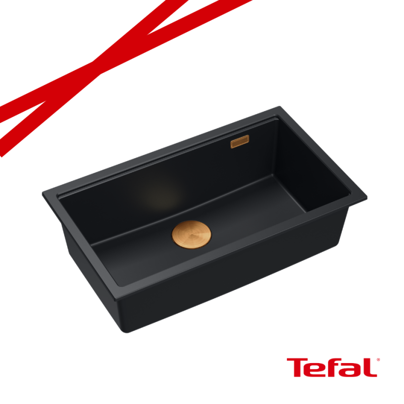 LOGAN 110 GraniteQ zlewozmywak pure carbon 76x45x23,5 cm 1-komorowy wpuszczany z syfonem manualnym miedziany + PATELNAI TEFAL WO