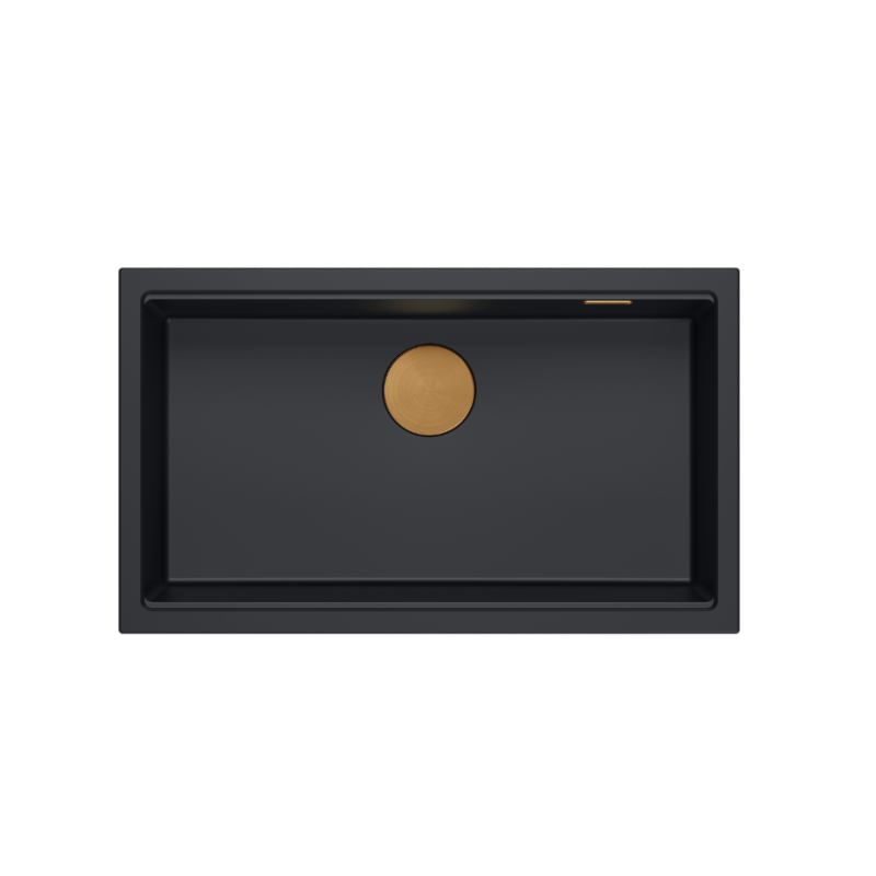 LOGAN 110 GraniteQ zlewozmywak pure carbon 76x45x23,5 cm 1-komorowy wpuszczany z syfonem manualnym miedziany + PATELNAI TEFAL WO