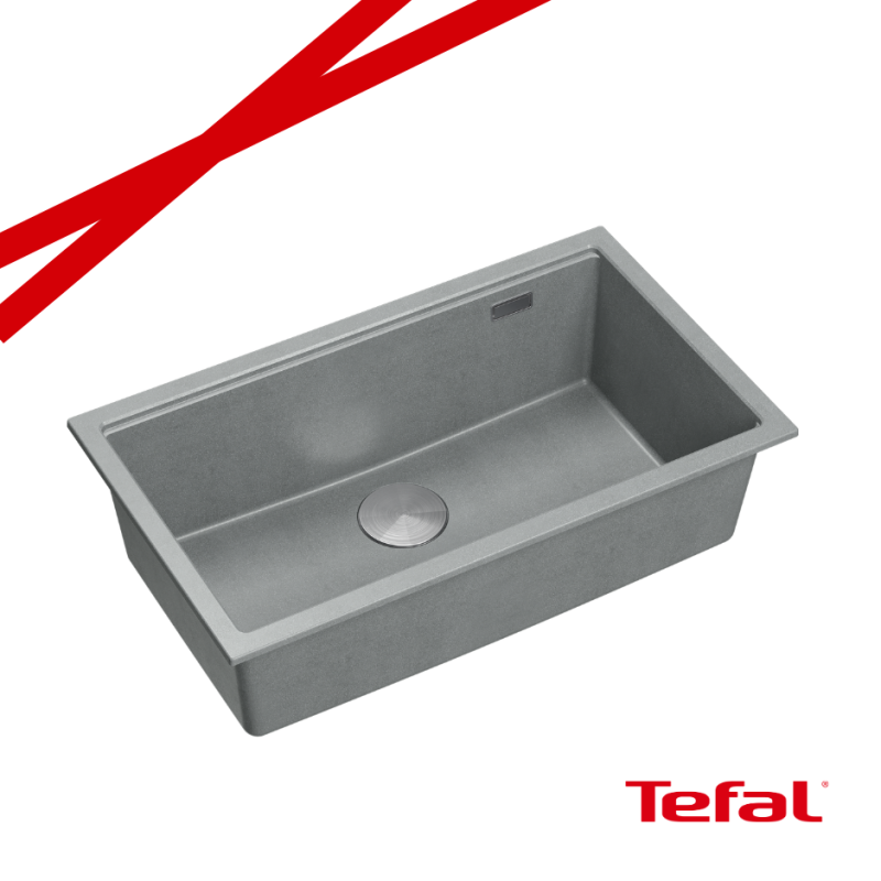 LOGAN 110 GraniteQ zlewozmywak silver stone 76x45x23,5 cm 1-komorowy wpuszczany z syfonem stal + PATELNIA WOK