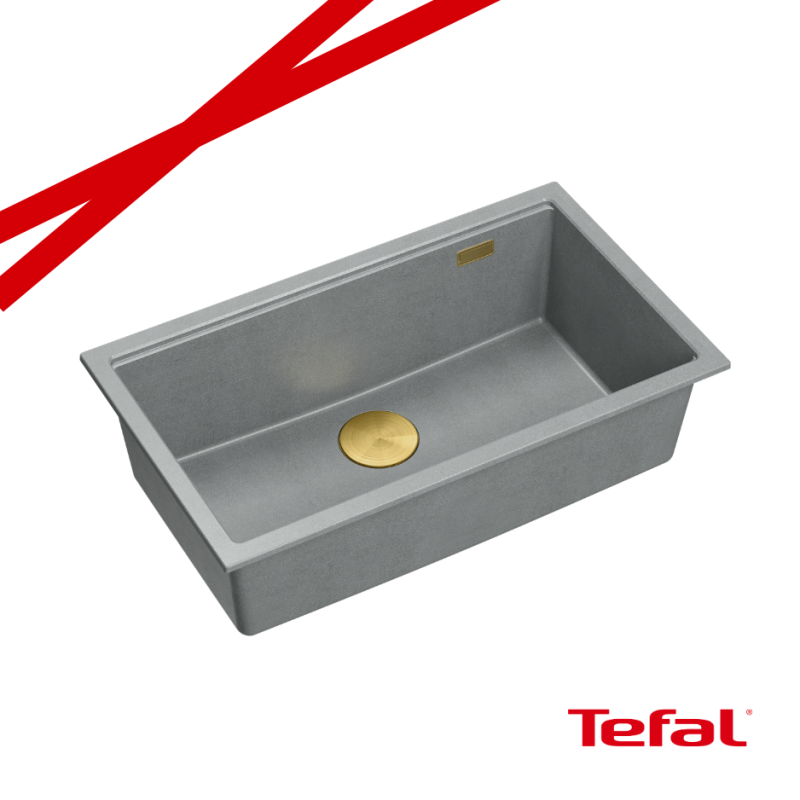 LOGAN 110 GraniteQ zlewozmywak silver stone 76x45x23,5 cm 1-komorowy wpuszczany z syfonem manualnym złoty + PATELNIA TEFAL WOK