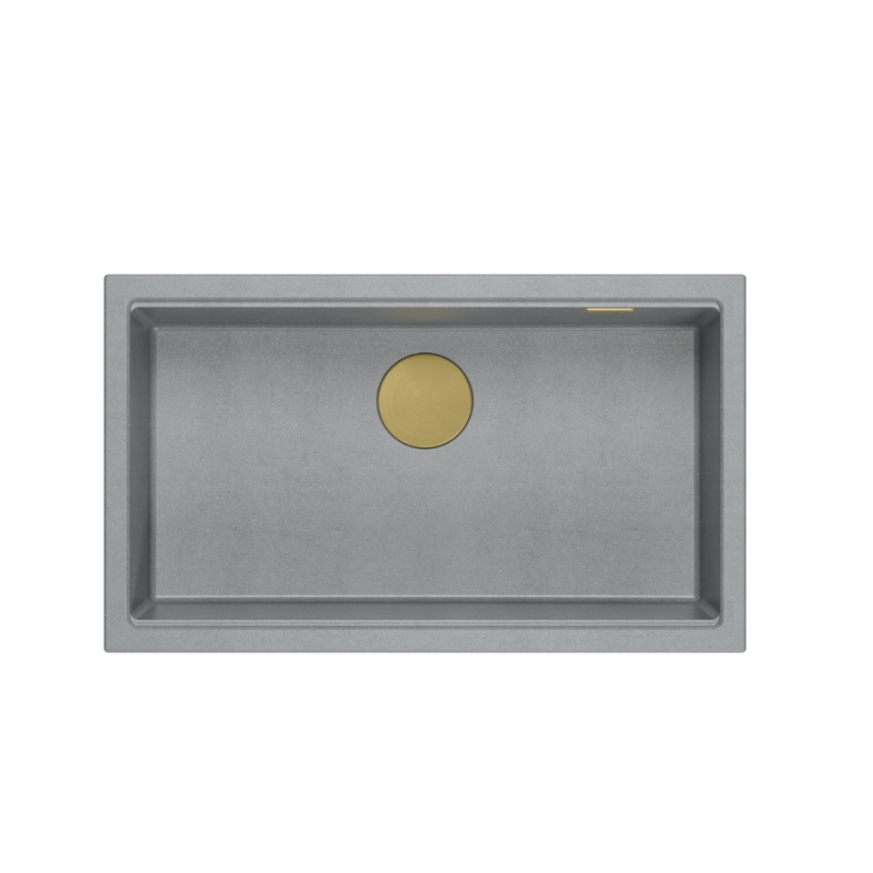 LOGAN 110 GraniteQ zlewozmywak silver stone 76x45x23,5 cm 1-komorowy wpuszczany z syfonem manualnym złoty + PATELNIA TEFAL WOK