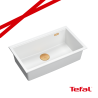 LOGAN 110 GraniteQ zlewozmywak snow white 76x45x23,5 cm 1-komorowy wpuszczany z syfonem manualnym miedziany + PATELNIA TEFAL WOK
