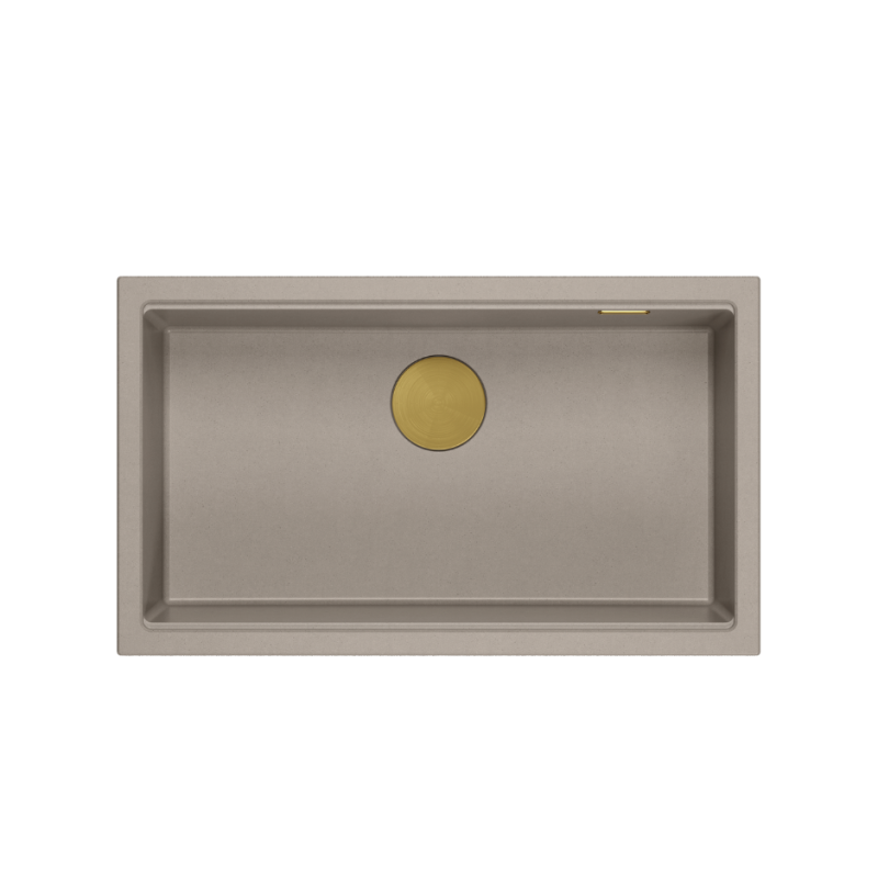LOGAN 110 GraniteQ zlewozmywak soft taupe 76x45x23,5 cm 1-komorowy wpuszczany z syfonem manualnym złoty + PATELNIA TEFAL WOK