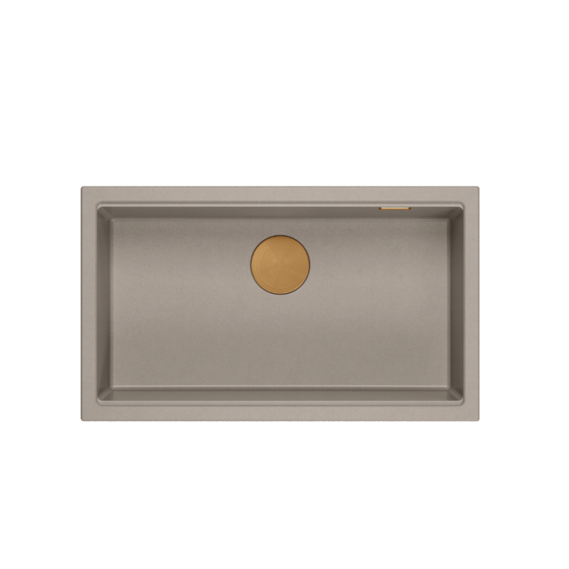 LOGAN 110 GraniteQ zlewozmywak soft taupe 76x45x23,5 cm 1-komorowy wpuszczany z syfonem manualnym miedziany + PATELNIA TEFAL WOK
