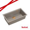 LOGAN 110 GraniteQ zlewozmywak soft taupe 76x45x23,5 cm 1-komorowy wpuszczany z syfonem manualnym miedziany + PATELNIA TEFAL WOK