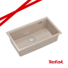 LOGAN 110 GraniteQ zlewozmywak pearl beige 76x45x23,5 cm 1-komorowy wpuszczany z syfonem stal+ PATELNIA WOK