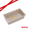 LOGAN 110 GraniteQ zlewozmywak pearl beige 76x45x23,5 cm 1-komorowy wpuszczany z syfonem manualnym miedziany + PATELNIA TEFAL WO