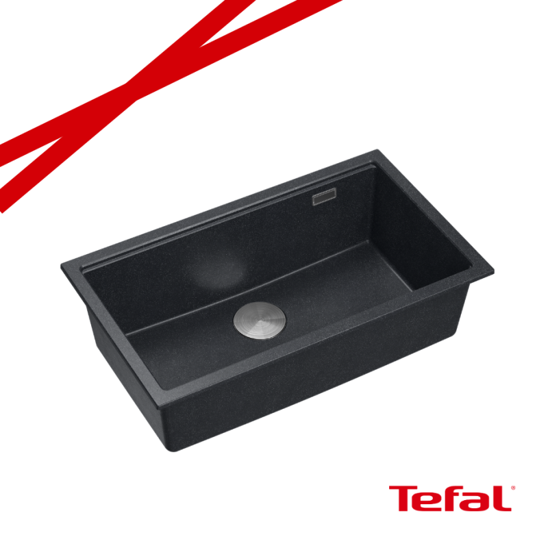 LOGAN 110 GraniteQ zlewozmywak black diamond 76x45x23,5 cm 1-komorowy pod /z syfonem stal + PATELNIA WOK