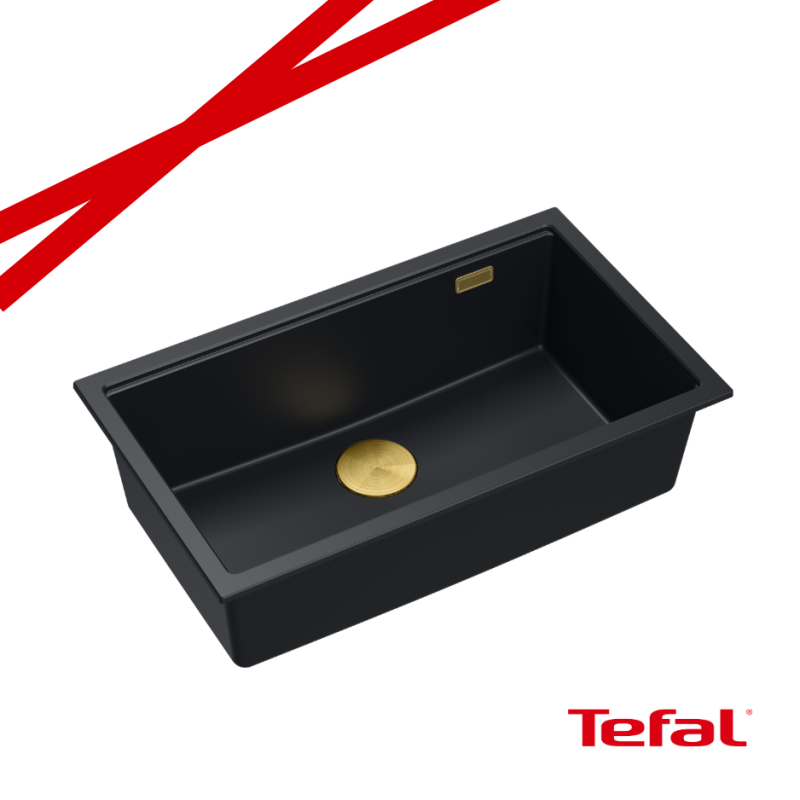LOGAN 110 GraniteQ zlewozmywak pure carbon 76x45x23,5 cm 1-komorowy podwieszany z syfonem manualnym złoty + PATELNIA WOK TEFAL