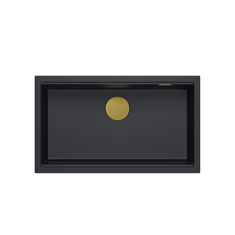 LOGAN 110 GraniteQ zlewozmywak pure carbon 76x45x23,5 cm 1-komorowy podwieszany z syfonem manualnym złoty + PATELNIA WOK TEFAL