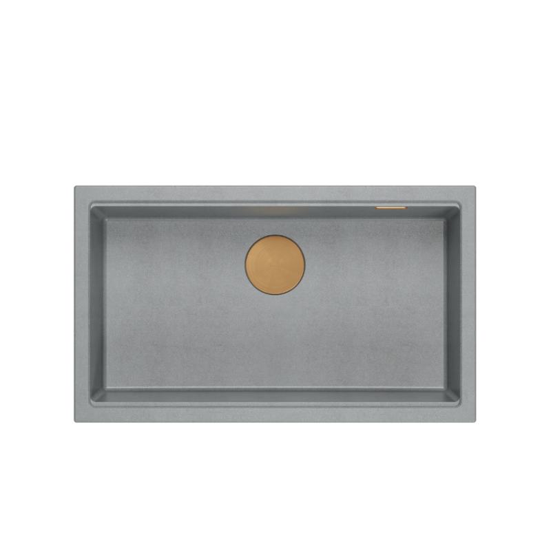 LOGAN 110 GraniteQ zlewozmywak silver stone 76x45x23,5 cm 1-komorowy podwieszany z syfonem manualnym miedziany + PATELNIA WOK TE