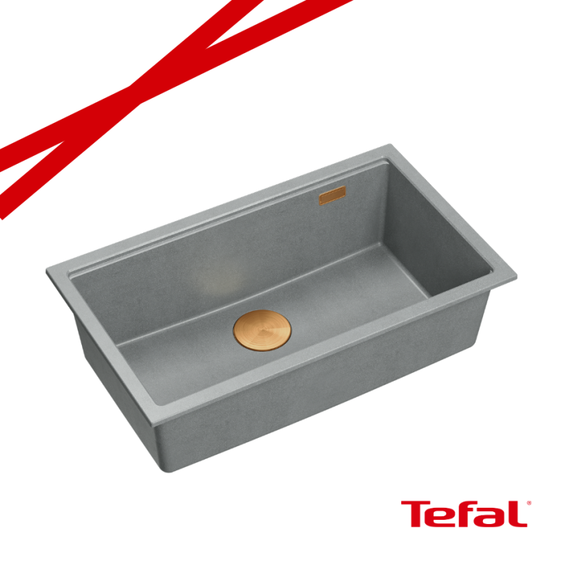 LOGAN 110 GraniteQ zlewozmywak silver stone 76x45x23,5 cm 1-komorowy podwieszany z syfonem manualnym miedziany + PATELNIA WOK TE