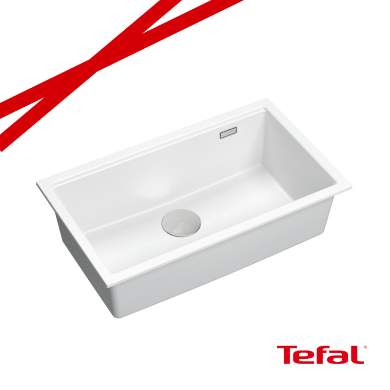 LOGAN 110 GraniteQ zlewozmywak snow white 76x45x23,5 cm 1-komorowy podwieszany z syfonem stal + PATELNIA WOK