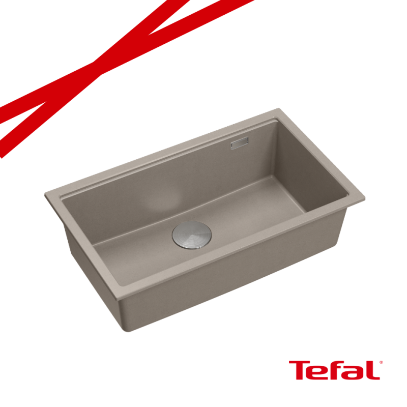LOGAN 110 GraniteQ zlewozmywak soft taupe 76x45x23,5 cm 1-komorowy pod/z syfonem stal + PATELNIA WOK