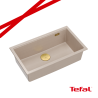 LOGAN 110 GraniteQ zlewozmywak pearl beige 76x45x23,5 cm 1-komorowy podwieszany z syfonem manualnym złoty + PATELNIA TEFAL WOK