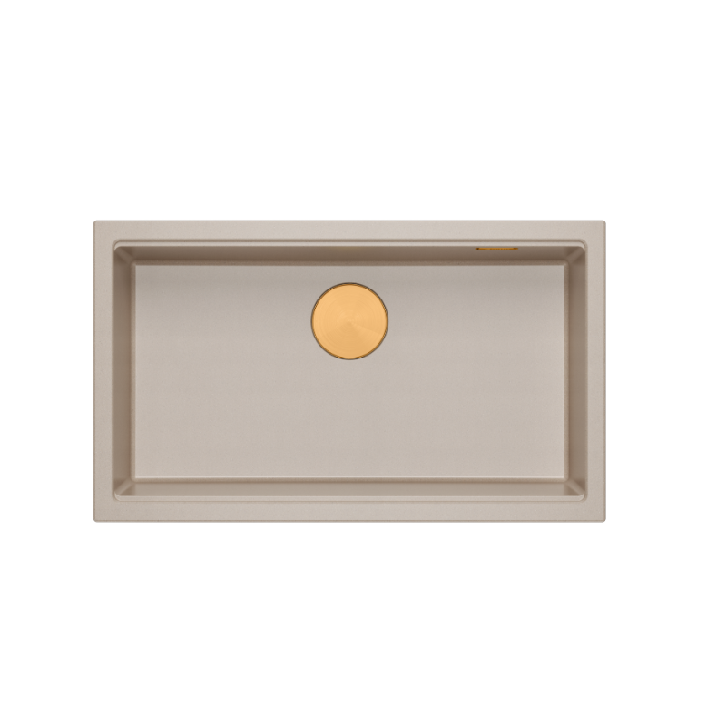 LOGAN 110 GraniteQ zlewozmywak pearl beige 76x45x23,5 cm 1-komorowy podwieszany z syfonem manualnym miedziany + PATELNIA TEFAL W